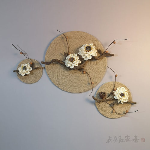 睡莲清韵麻绳圆形装饰画禅意新中式家居壁饰挂件干花玄关民宿墙饰 - 封面
