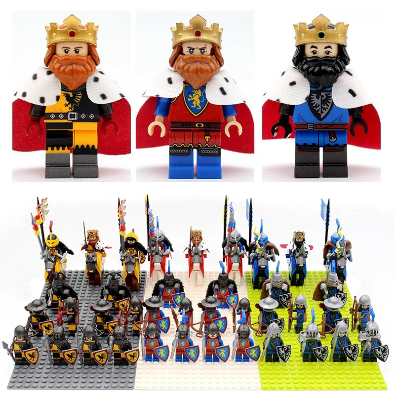 中古城堡狮国国王乌鸦黑鹰红狮国王骑士小队拼装积木人仔玩具袋装