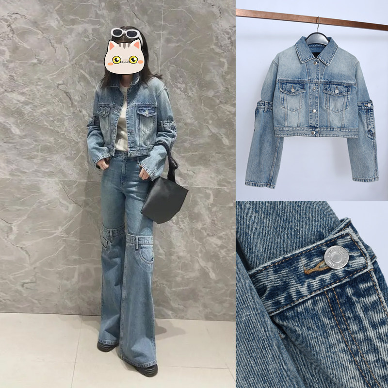 大厂出品小个子设计感短款牛仔外套女小众宽松百搭洗水做旧牛仔衣