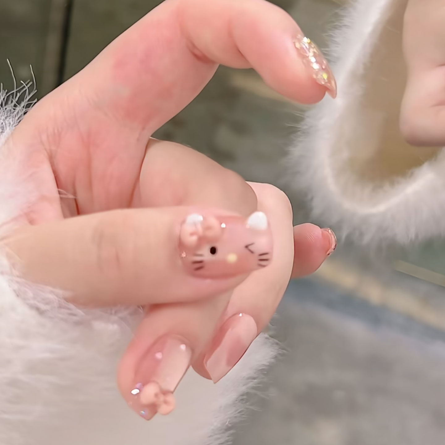 粉色Kitty可爱少女心显白美甲