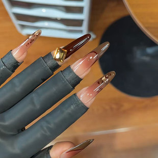 【红茶豹纹】秋冬焦糖法式金秋棕色猫眼气质腮红美甲纯手工穿戴甲