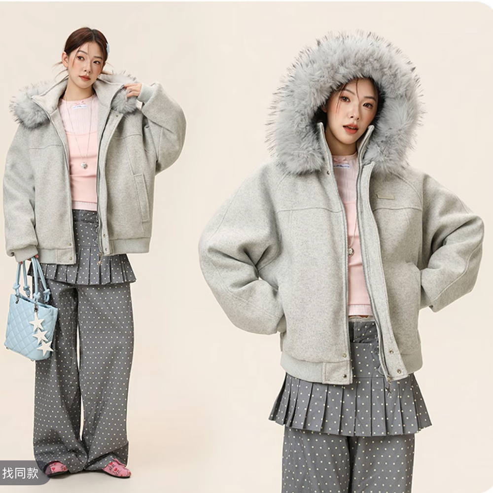 现货座山雕大毛领毛呢棉衣外套A093-M970-特P105麻灰色，男装棉衣，电商A093