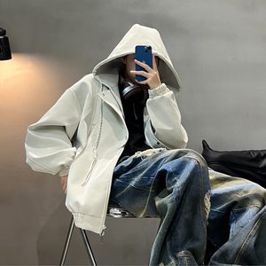 网图慎用 纹理设计感连帽皮衣夹克情侣休闲外套A093-JK960-特P78，男装夹克，电商A093