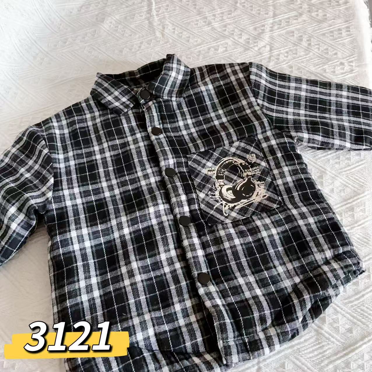 100-130男童潮童经典黑白格加厚衬衫外套3121