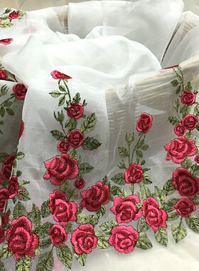 新品立体欧根纱蕾丝刺绣布料绣花