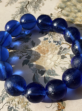 捡漏！清代官造宫廷御用古法老琉璃浅蓝色男士手串朝珠文玩包老