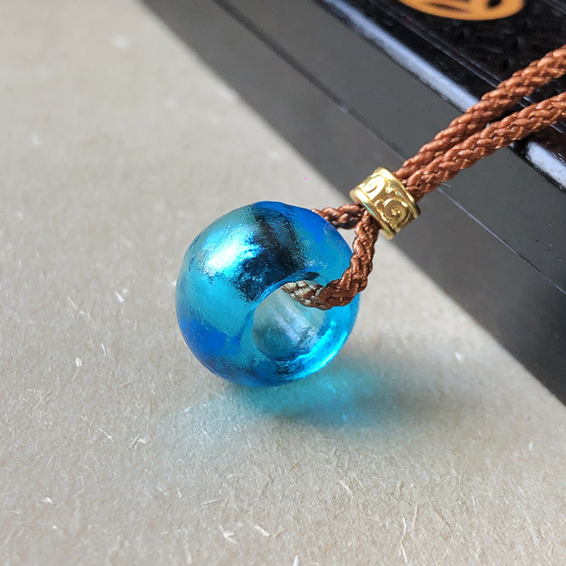 清代官造宫廷御用古法老琉璃算盘珠13+mm湖蓝色文玩diy配饰大孔道