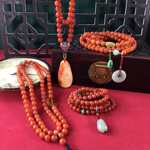 天然云南保山南红玛瑙108颗念珠 欢喜福禄平安 男女款水晶 毛衣链