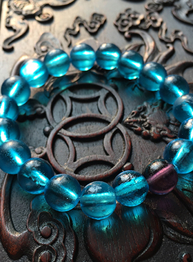 清代官造宫廷御用古法老琉璃 湖蓝色原创10mm手链 男女款朝珠手串