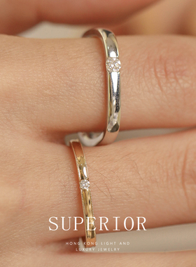 superior珠宝 方戒·网红款18K金钻石素金戒指女正方形情侣对戒