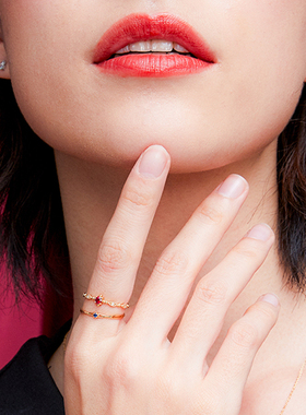 superior珠宝 简约环绕蓝宝石18k彩金花纹戒指女轻奢