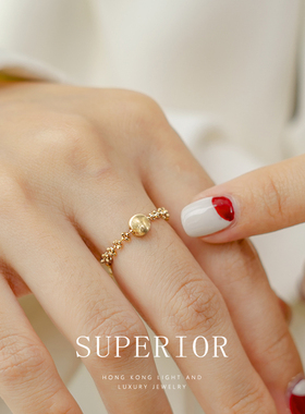 superior珠宝 猫眼·18K金路路通素金软戒指黄金珠子彩金戒指