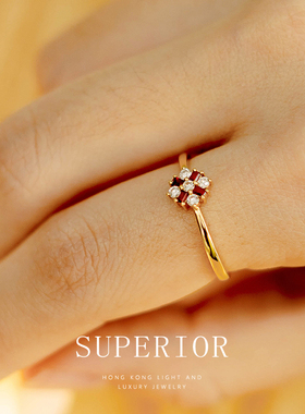 superior珠宝 花簇·18K金红宝石花形戒指女钻石彩宝锁骨链新款