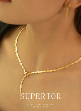 superior珠宝 18K金美杜莎·蛇链小众设计款可调节蛇形几何感项链