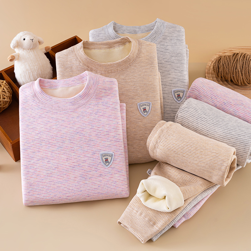 儿童保暖内衣套装加绒加厚秋衣秋裤家居服冬季德绒男童女宝宝睡衣