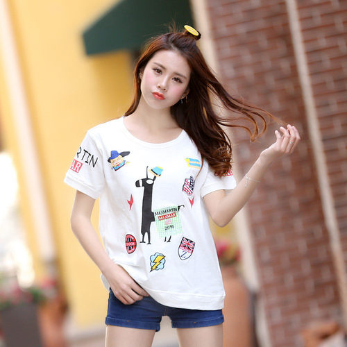 2024夏装rough新款短袖t恤女贴布绣韩版纯棉半袖百搭ins风T恤学生