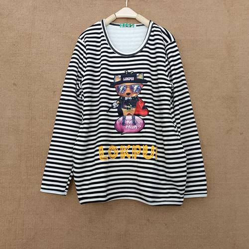 bf慵懒风条纹圆领加厚绣花卫衣