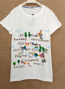短袖T恤2024年新款女设计感小众夏季rough潮纯棉学生白色绣花彩凤