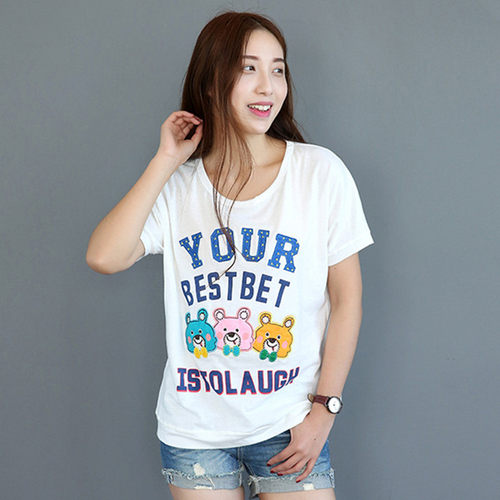 rough2024夏季宽松大版半袖打底衫字母小狗体恤刺绣女式短袖T恤