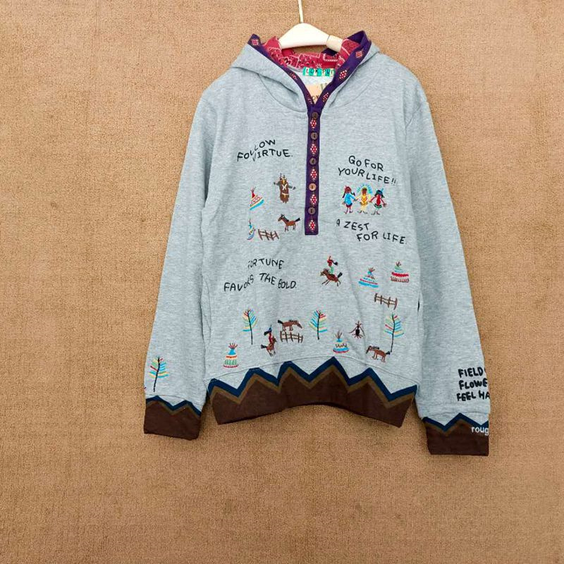 ROUGH绣花民族风新款INS连帽卫衣