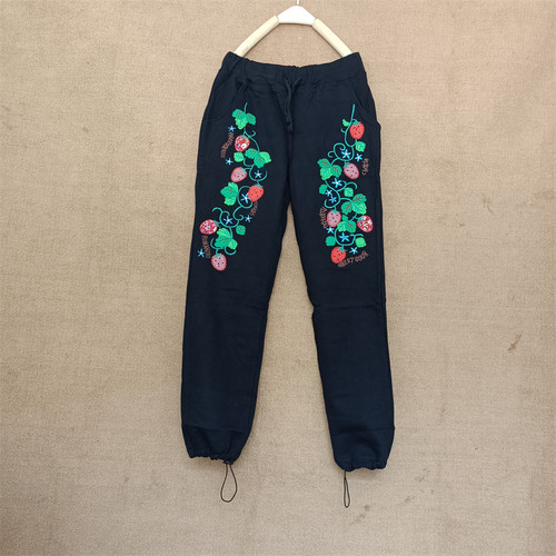 田园风自然腰长裤厚款棉混纺面料