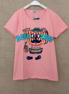 短袖女2024年夏季新款宽松韩版rough绣花胡子书本白色t恤学生上衣