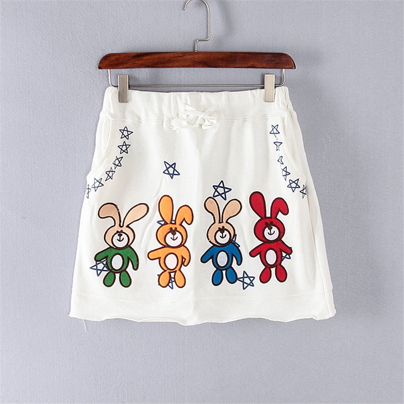绣花兔子纯棉贴布清新风半身裙