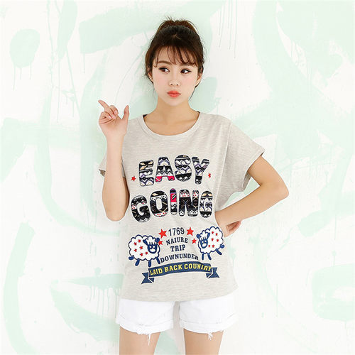 新款纯棉宽松蝙蝠衫女式短袖t恤