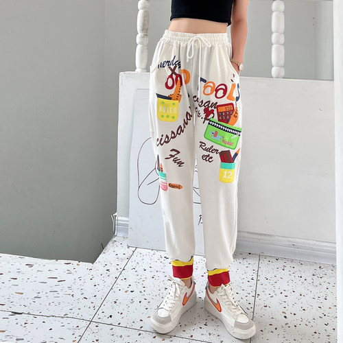 高腰九分裤棉混纺绣花夏季女卫裤