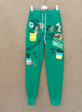 春秋季rough大码女卫裤休闲运动裤哈伦裤长裤子口袋夏季 刺绣彩色