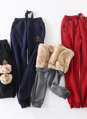 冬季加绒加厚羊羔绒裤运动裤保暖运动休闲裤卫裤棉裤大码长裤女裤