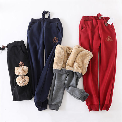 冬季加绒加厚羊羔绒棉裤运动裤