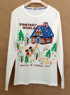 2024年rough绣花糖果屋春秋季刺绣卡通长袖圆领上衣ing甜美打底衫