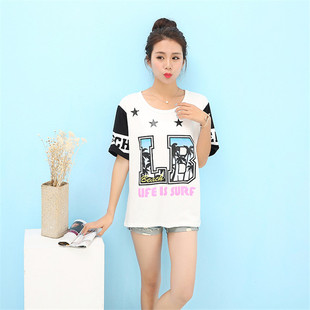 Lb字母短袖t恤女夏季韩版宽松卡通印花学生上衣女装夏装rough体恤