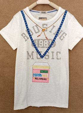 夏日草帽短袖T恤2024年rough女装设计感小众夏季薄棉学生白色绣花