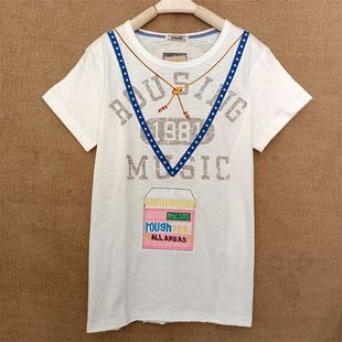 夏日草帽短袖T恤2024年rough女装设计感小众夏季薄棉学生白色绣花