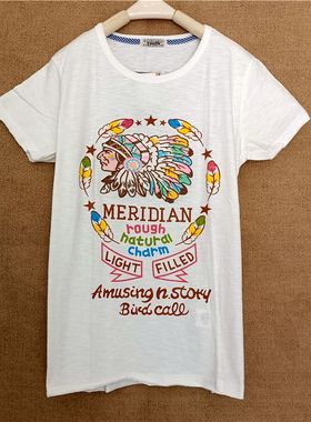 短袖T恤2024年新款女rough小众夏季纯棉学生白色绣花民族风老酋长