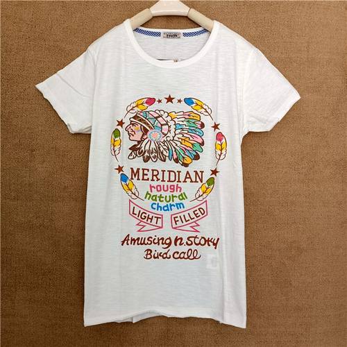 短袖T恤2024年新款女rough小众夏季纯棉学生白色绣花民族风老酋长