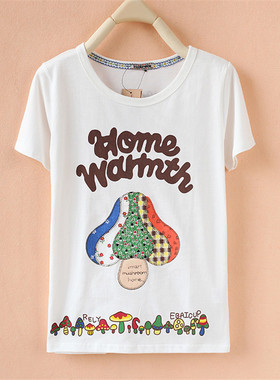 韩版夏季红色t恤女短袖半袖宽松竹节棉rough纯棉超火cec潮全棉