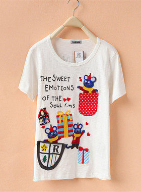 rough绣上衣服纯棉白色T恤女短袖夏装2024新款宽松女装体恤ins潮