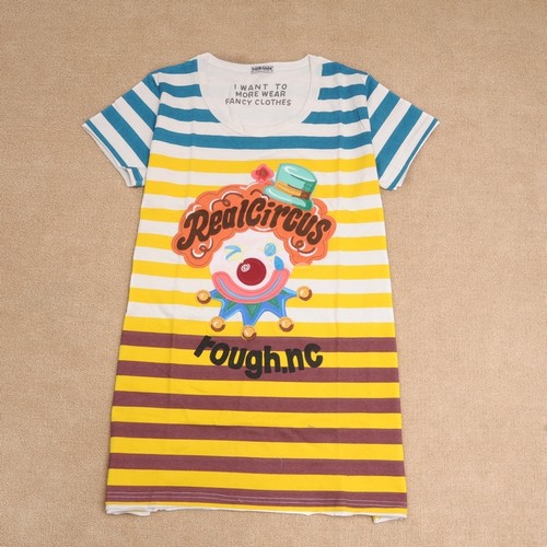 彩条小丑2024夏季韩版学生宽松休闲彩条纹rough短袖t恤女 上衣潮