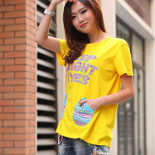 rough女短袖t恤宽松韩版2024夏新款圆领休闲刺绣上衣学生字母t恤