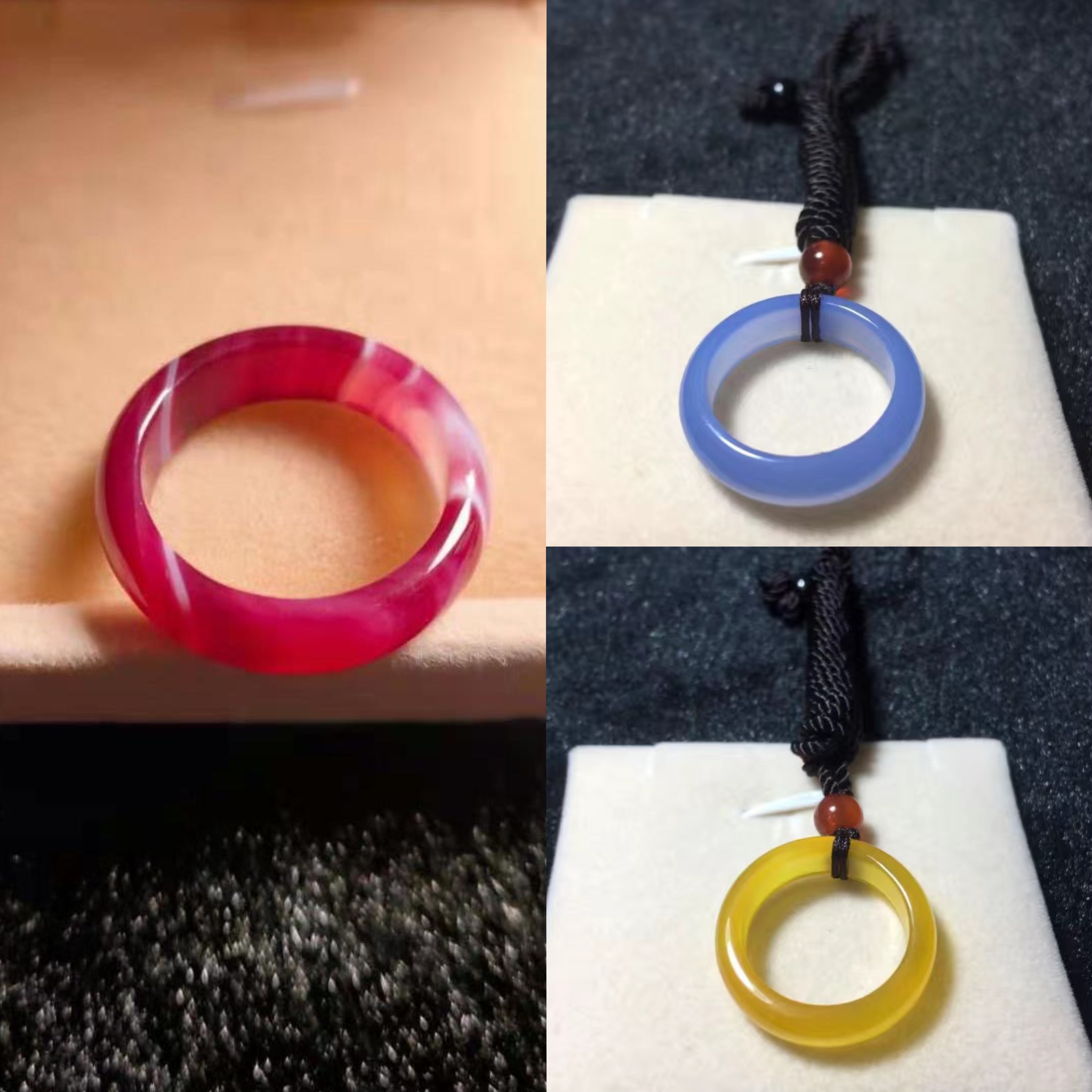 精品玛瑙玉髓戒指光圈戒指多色飘花指环一戒多带送吊坠挂绳做吊坠