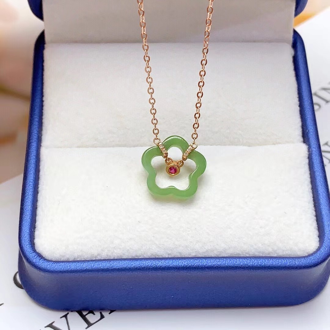 天然和田玉碧玉梅花锁骨链女式套链精美和田玉锁骨链高档女士礼物