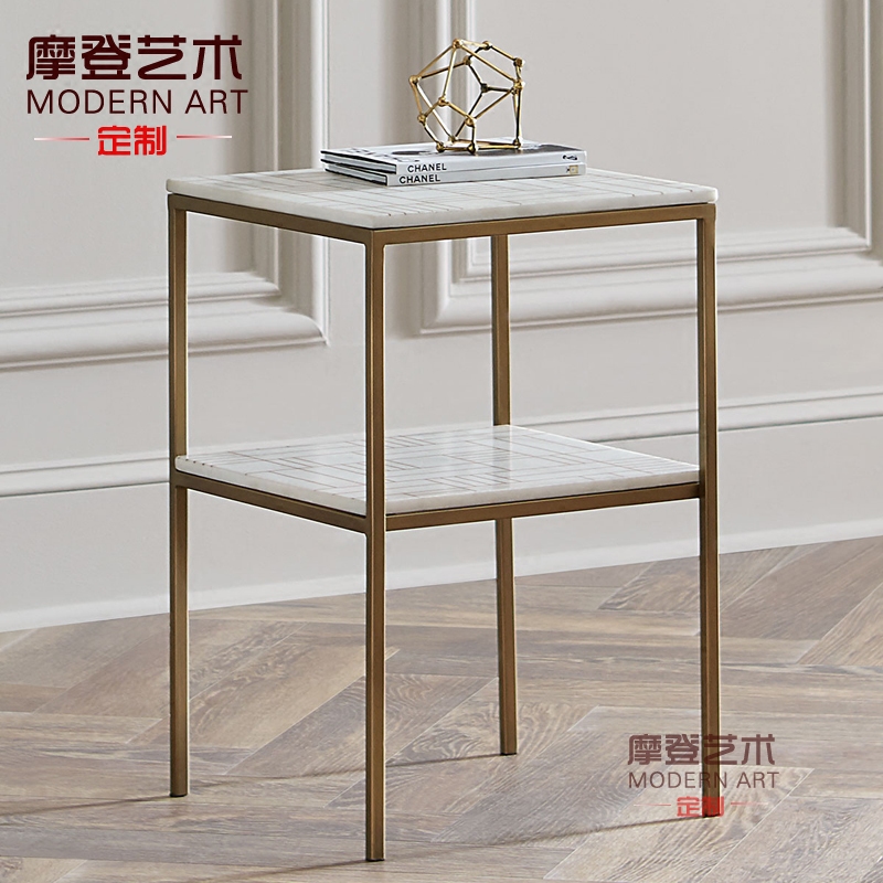 北欧简约不锈钢方形工业风边几客厅沙发角几大理石小茶几软装设计