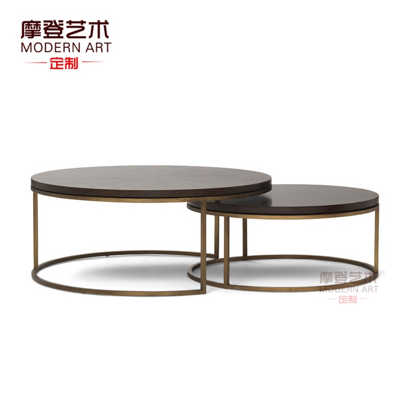 北欧后现代简约客厅组合茶几轻奢小户型大理石茶几大小圆胡桃木