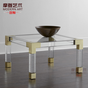 后现代客厅茶几金属透明
