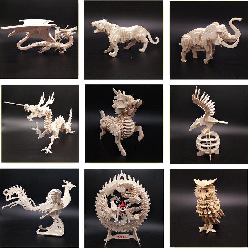 立体3d模型手工制作拼装积木制玩具中国龙木质拼图成人仿真大动物