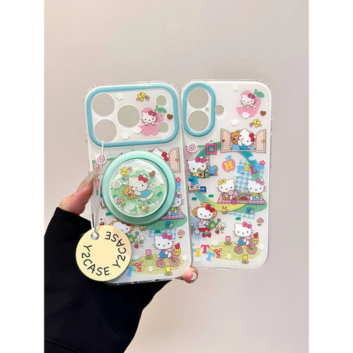 磁吸清新可爱KT猫流沙支架适用苹果17promax手机壳15iphone16pro保护套13/14双层IMD高级感带手链小众防摔ins