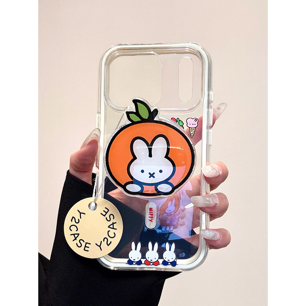 卡通可爱简约橙子兔子磁吸支架适用苹果17promax手机壳15iphone16pro保护套13/14二合一小众防摔新款个性创意
